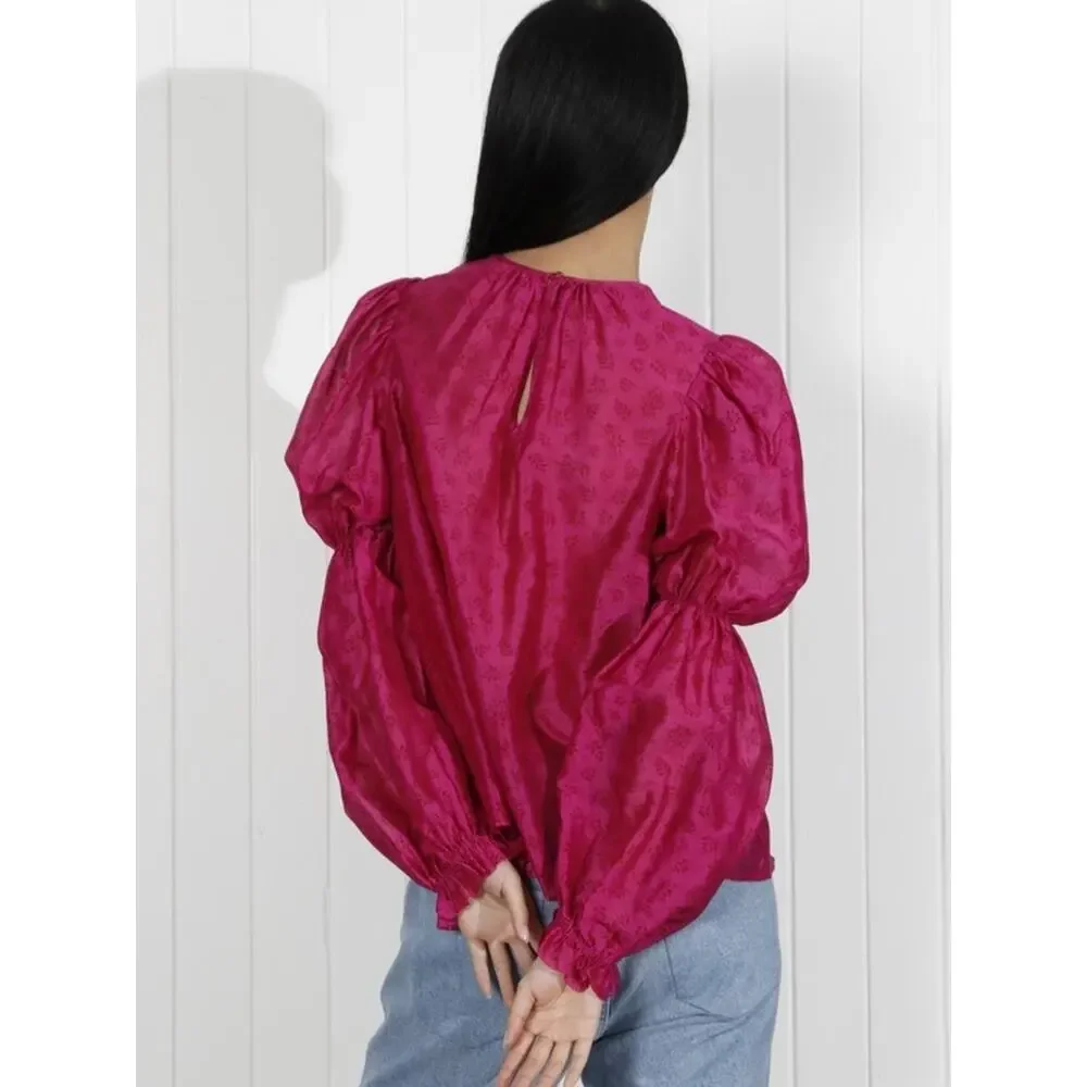Ulla Johnson Aster Silk Blend Blouse Fuchsia Pink Puff Sleeve Size 0